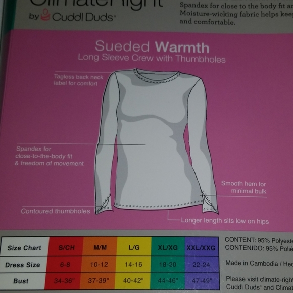 Cuddl Duds Climate Right Crew TOP Sueded Black New - Picture 6 of 8